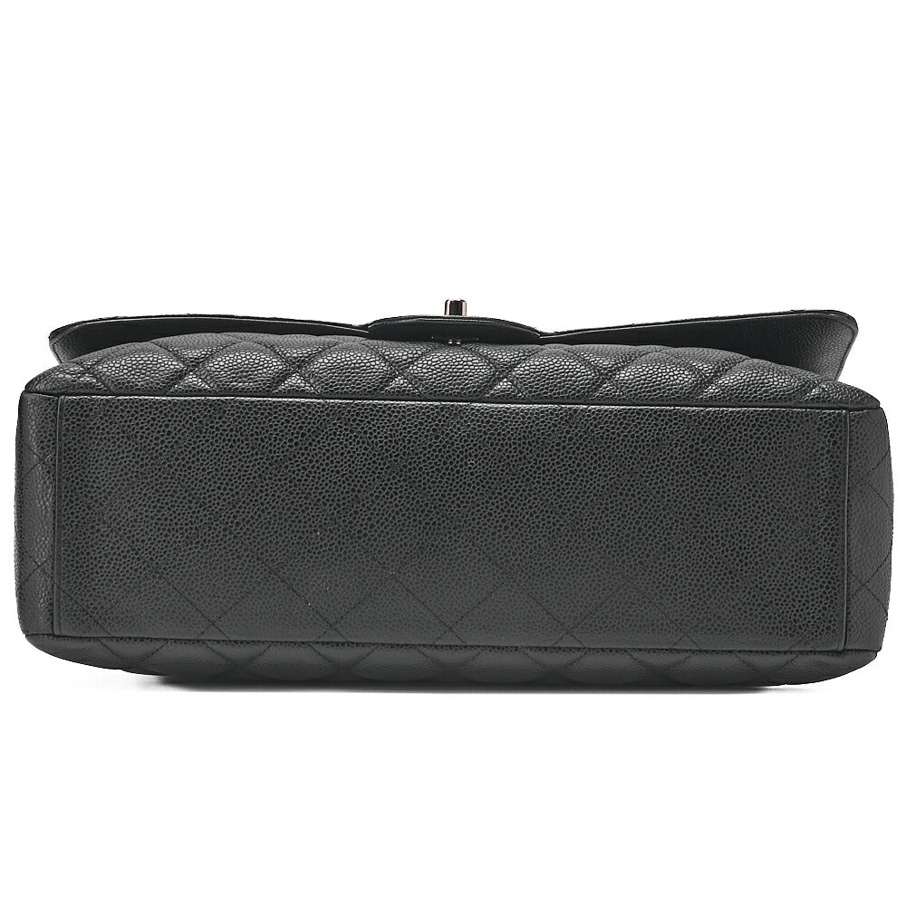 CHANEL Chain Shoulder Bag Deca Matelasse Single Flap Chain Shoulder Caviar Skin Black Silver-Tone Hardware, Pre-Owned