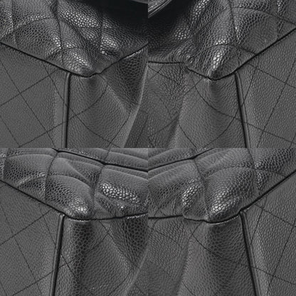 CHANEL Chain Shoulder Bag Deca Matelasse Single Flap Chain Shoulder Caviar Skin Black Silver-Tone Hardware, Pre-Owned