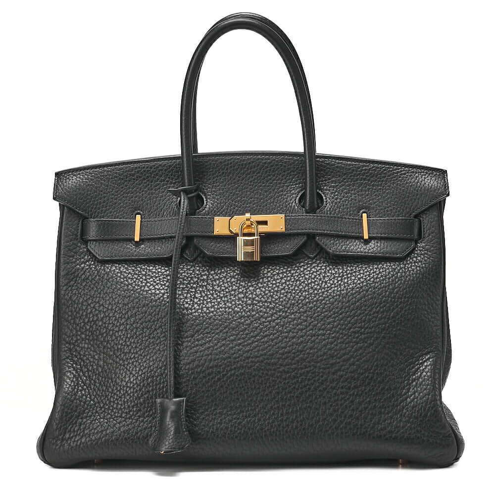 HERMES Birkin 35 Handbag Fjord Black Black Gold-Tone Hardware, Pre-Owned