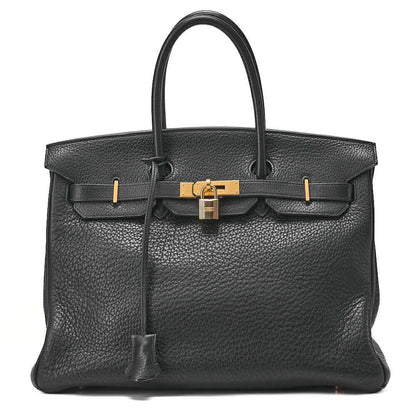 HERMES Birkin 35 Handbag Fjord Black Black Gold-Tone Hardware, Pre-Owned