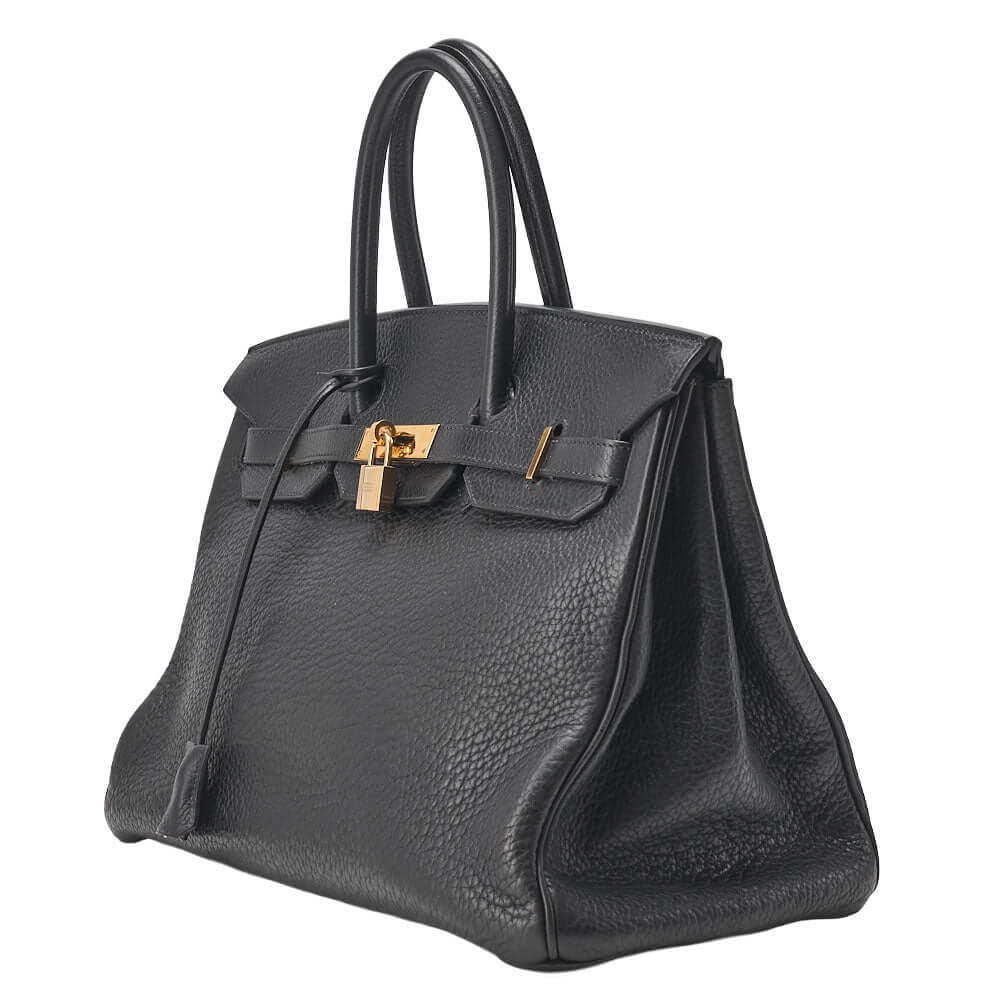 HERMES Birkin 35 Handbag Fjord Black Black Gold-Tone Hardware, Pre-Owned