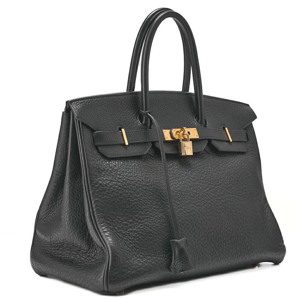 HERMES Birkin 35 Handbag Fjord Black Black Gold-Tone Hardware, Pre-Owned