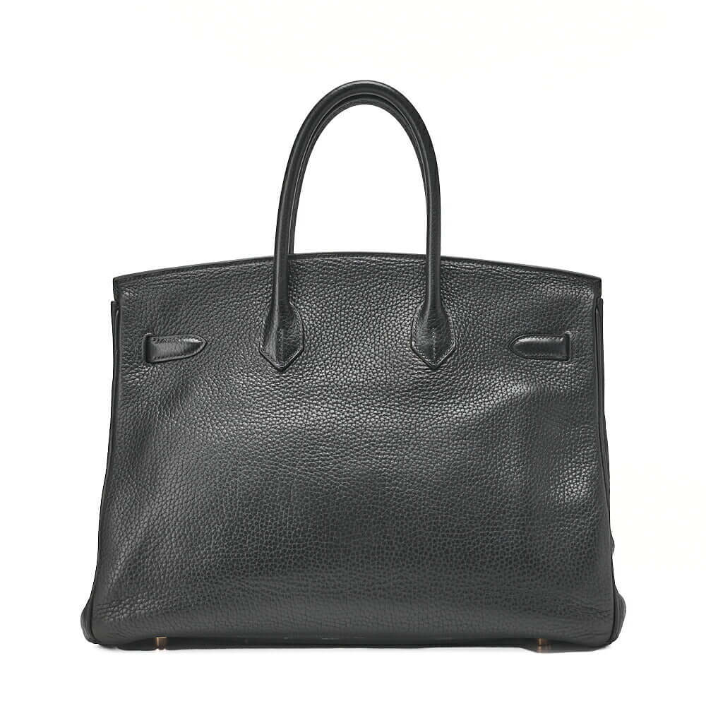 HERMES Birkin 35 Handbag Fjord Black Black Gold-Tone Hardware, Pre-Owned