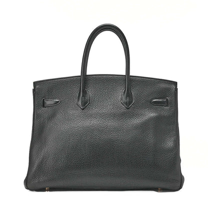 HERMES Birkin 35 Handbag Fjord Black Black Gold-Tone Hardware, Pre-Owned