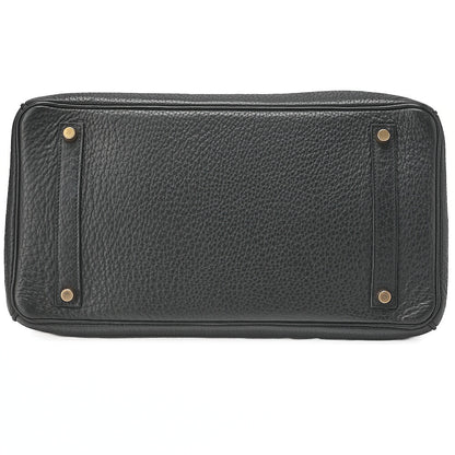 HERMES Birkin 35 Handbag Fjord Black Black Gold-Tone Hardware, Pre-Owned