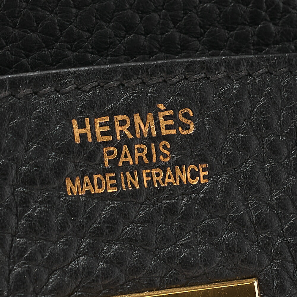 HERMES Birkin 35 Handbag Fjord Black Black Gold-Tone Hardware, Pre-Owned