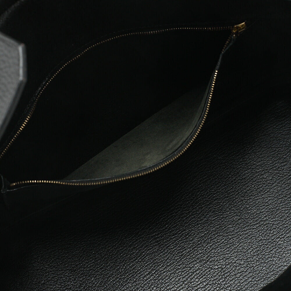 HERMES Birkin 35 Handbag Fjord Black Black Gold-Tone Hardware, Pre-Owned