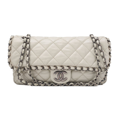 CHANEL Matelasse Luxury Chain Shoulder Bag Vintage Calf White Silver-Tone Hardware, Pre-Owned