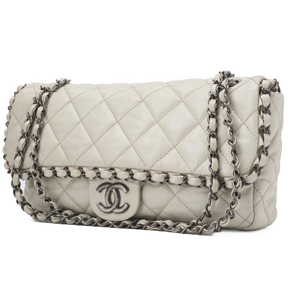 CHANEL Matelasse Luxury Chain Shoulder Bag Vintage Calf White Silver-Tone Hardware, Pre-Owned