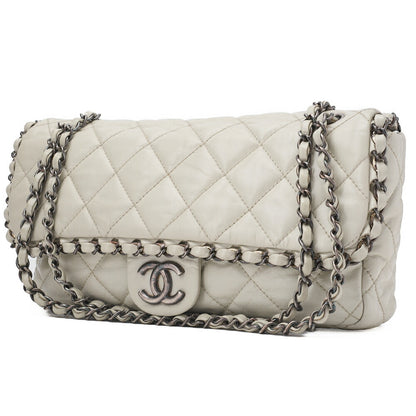 CHANEL Matelasse Luxury Chain Shoulder Bag Vintage Calf White Silver-Tone Hardware, Pre-Owned