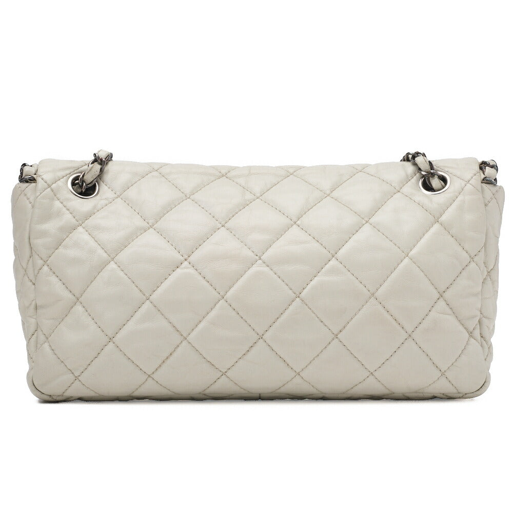 CHANEL Matelasse Luxury Chain Shoulder Bag Vintage Calf White Silver-Tone Hardware, Pre-Owned