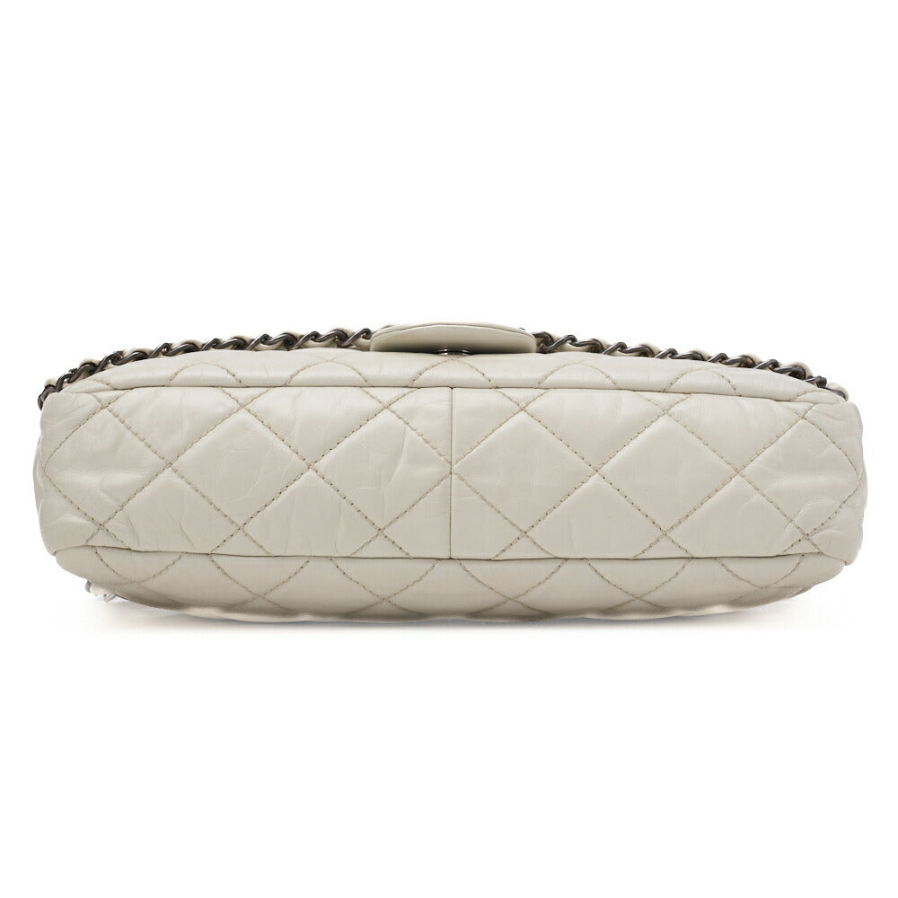 CHANEL Matelasse Luxury Chain Shoulder Bag Vintage Calf White Silver-Tone Hardware, Pre-Owned