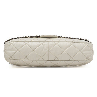 CHANEL Matelasse Luxury Chain Shoulder Bag Vintage Calf White Silver-Tone Hardware, Pre-Owned