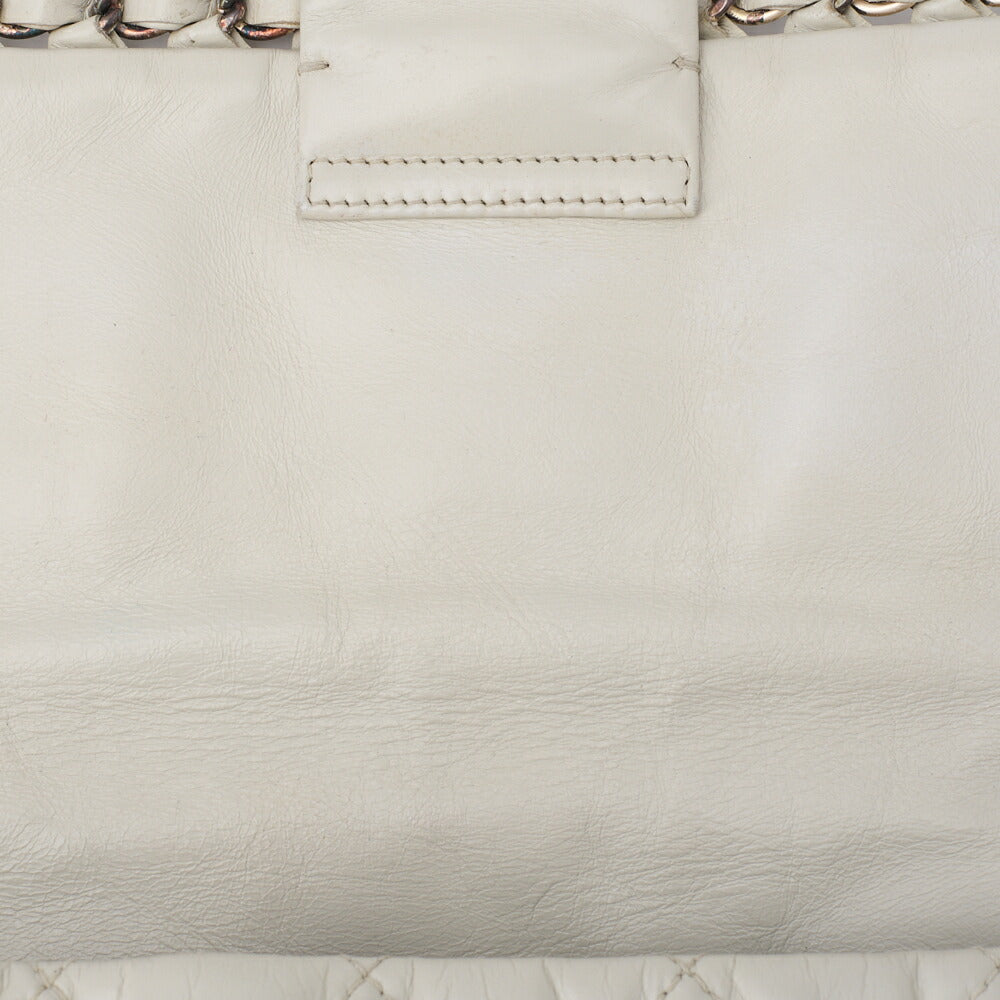 CHANEL Matelasse Luxury Chain Shoulder Bag Vintage Calf White Silver-Tone Hardware, Pre-Owned