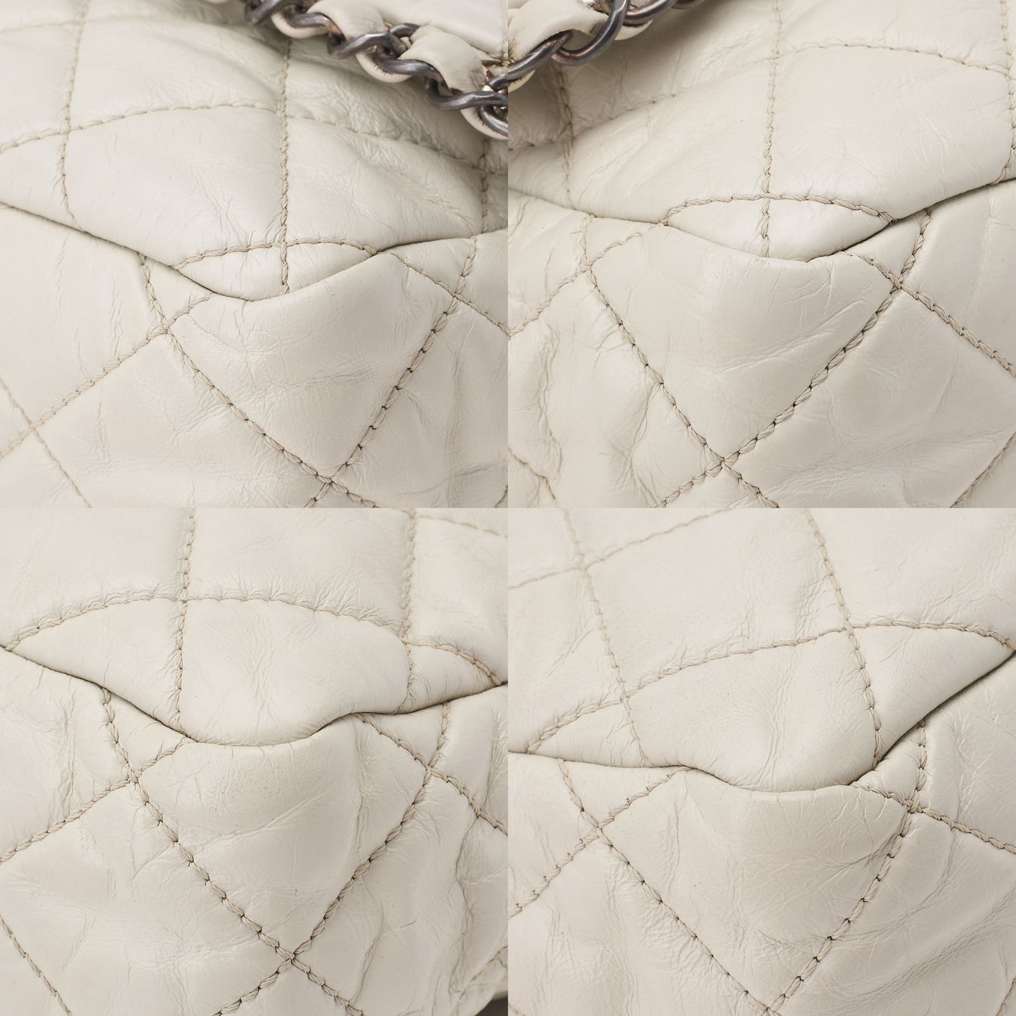 CHANEL Matelasse Luxury Chain Shoulder Bag Vintage Calf White Silver-Tone Hardware, Pre-Owned