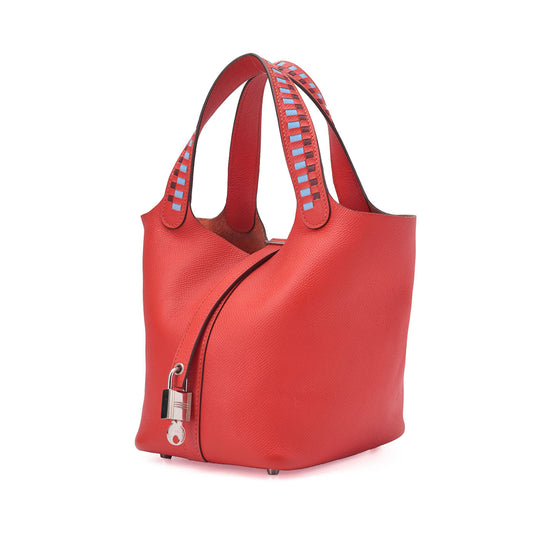 HERMES Picotan Lock PM Handbag Epson Rose Jaipur Silver-Tone Hardware, Pre-Owned