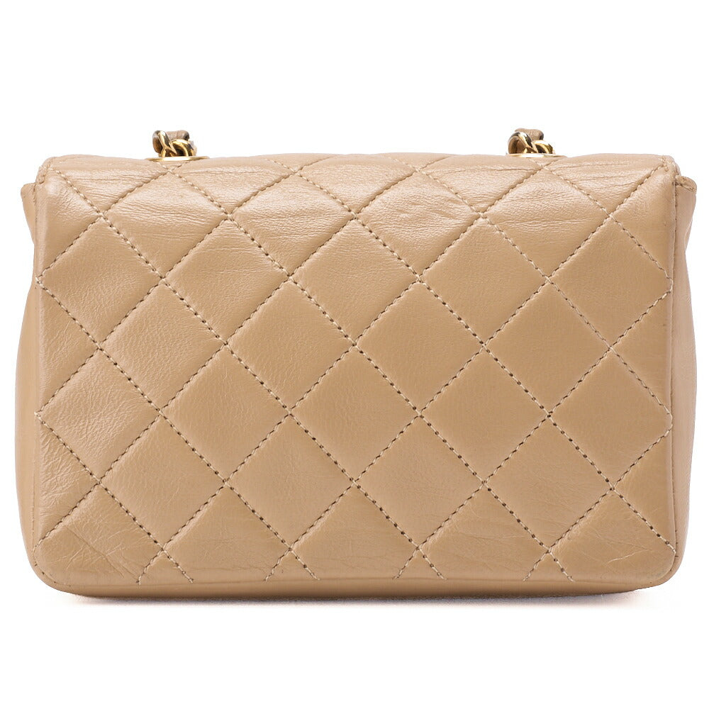 CHANEL Chain Shoulder Bag Mini Mini Matelasse Lambskin Beige Single Flap Turnlock Gold-Tone Hardware, Pre-Owned