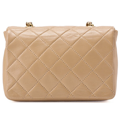 CHANEL Chain Shoulder Bag Mini Mini Matelasse Lambskin Beige Single Flap Turnlock Gold-Tone Hardware, Pre-Owned