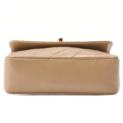 CHANEL Chain Shoulder Bag Mini Mini Matelasse Lambskin Beige Single Flap Turnlock Gold-Tone Hardware, Pre-Owned