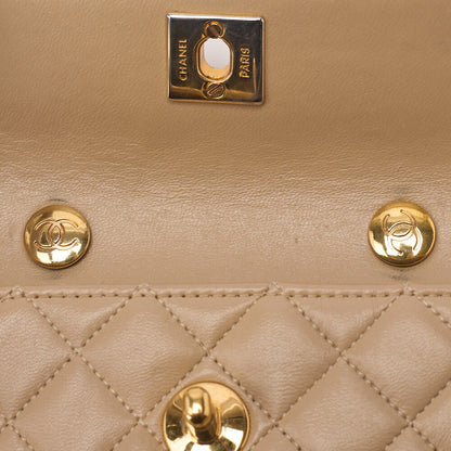 CHANEL Chain Shoulder Bag Mini Mini Matelasse Lambskin Beige Single Flap Turnlock Gold-Tone Hardware, Pre-Owned