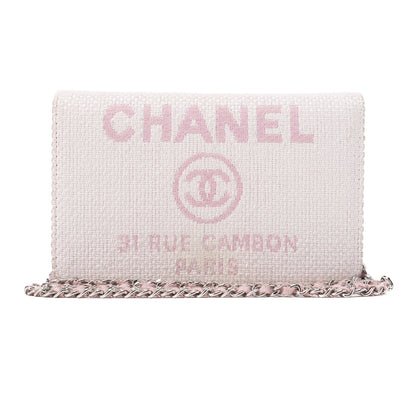 CHANEL Deauville Chain Wallet Straw x Lambskin Pink Silver-Tone Hardware, Pre-Owned