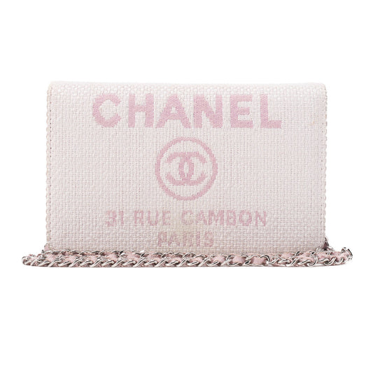 CHANEL Deauville Chain Wallet Straw x Lambskin Pink Silver-Tone Hardware, Pre-Owned
