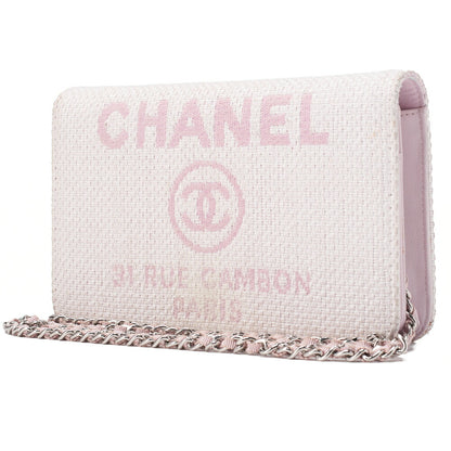 CHANEL Deauville Chain Wallet Straw x Lambskin Pink Silver-Tone Hardware, Pre-Owned