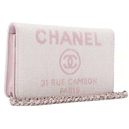 CHANEL Deauville Chain Wallet Straw x Lambskin Pink Silver-Tone Hardware, Pre-Owned