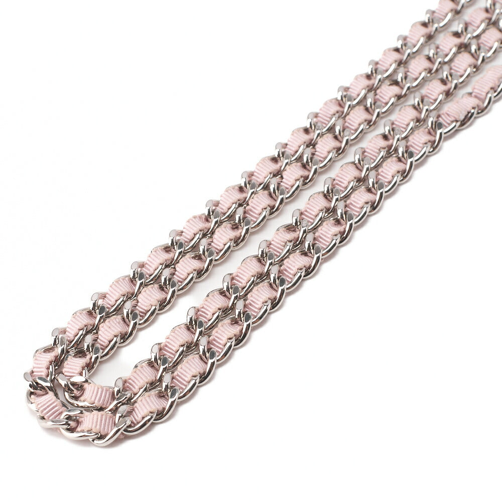 CHANEL Deauville Chain Wallet Straw x Lambskin Pink Silver-Tone Hardware, Pre-Owned