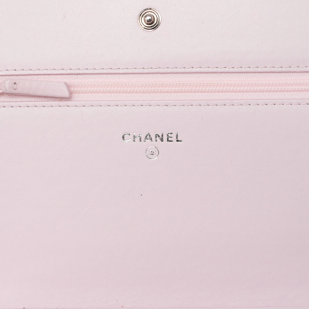 CHANEL Deauville Chain Wallet Straw x Lambskin Pink Silver-Tone Hardware, Pre-Owned