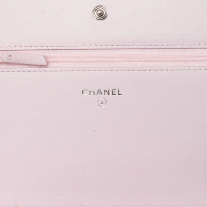 CHANEL Deauville Chain Wallet Straw x Lambskin Pink Silver-Tone Hardware, Pre-Owned