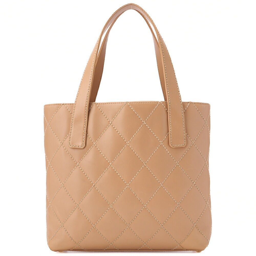 CHANEL Cocomark Wild Stitch Handbag Calfskin Beige Gold-Tone Hardware, Pre-Owned