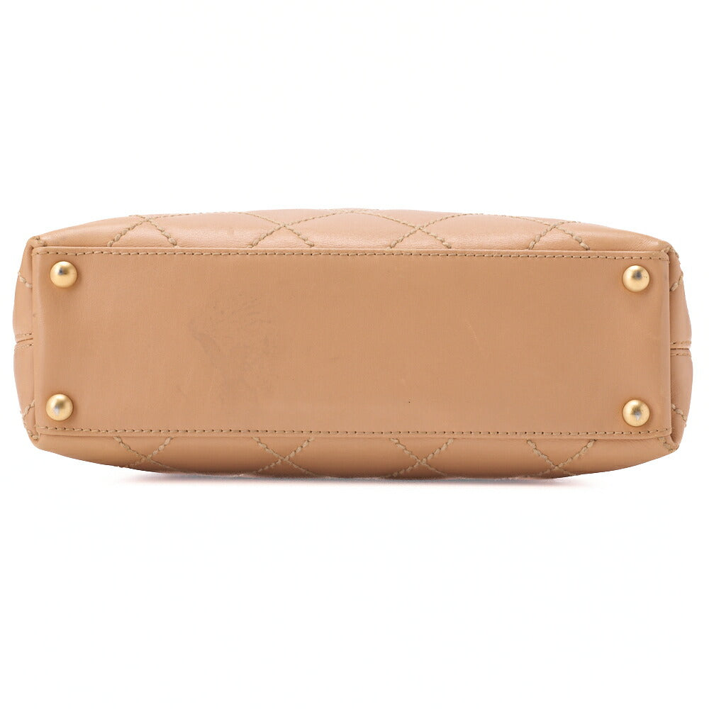 CHANEL Cocomark Wild Stitch Handbag Calfskin Beige Gold-Tone Hardware, Pre-Owned