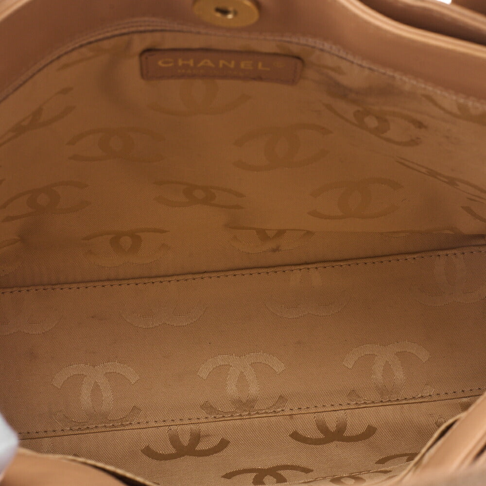 CHANEL Cocomark Wild Stitch Handbag Calfskin Beige Gold-Tone Hardware, Pre-Owned