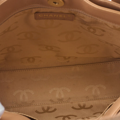 CHANEL Cocomark Wild Stitch Handbag Calfskin Beige Gold-Tone Hardware, Pre-Owned