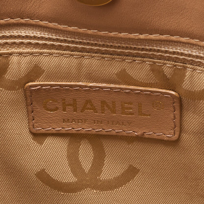 CHANEL Cocomark Wild Stitch Handbag Calfskin Beige Gold-Tone Hardware, Pre-Owned