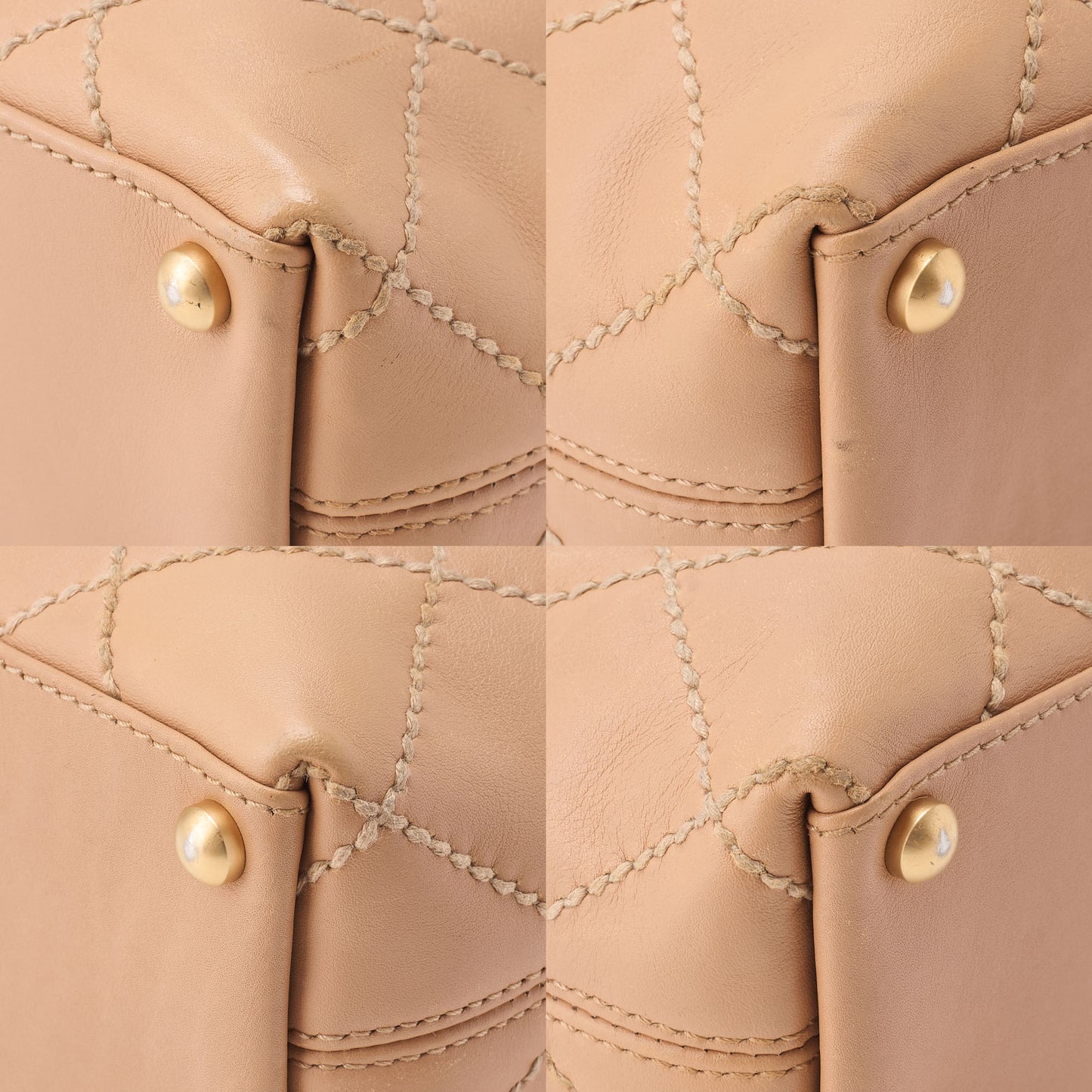 CHANEL Cocomark Wild Stitch Handbag Calfskin Beige Gold-Tone Hardware, Pre-Owned