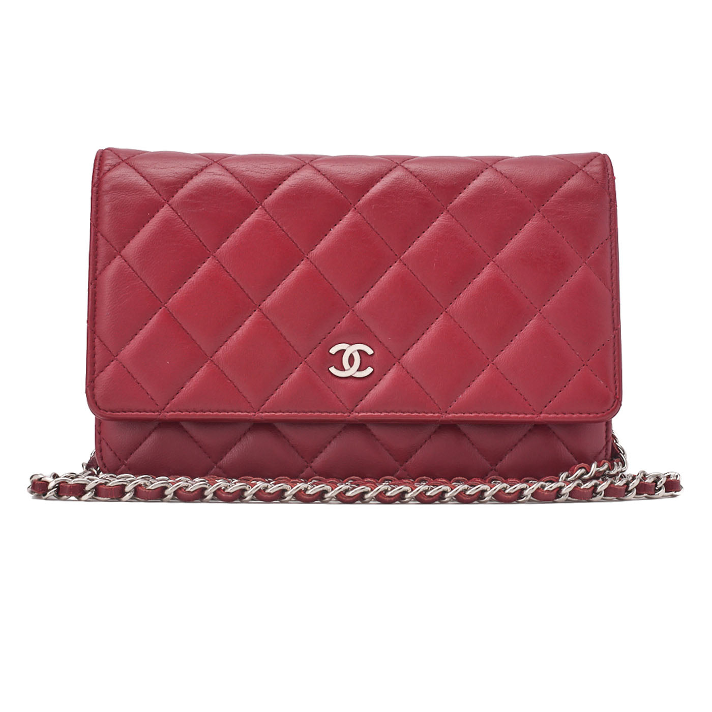 CHANEL Matelasse Chain Wallet Lambskin Red Silver-Tone Hardware, Pre-Owned