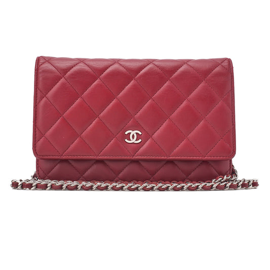 CHANEL Matelasse Chain Wallet Lambskin Red Silver-Tone Hardware, Pre-Owned