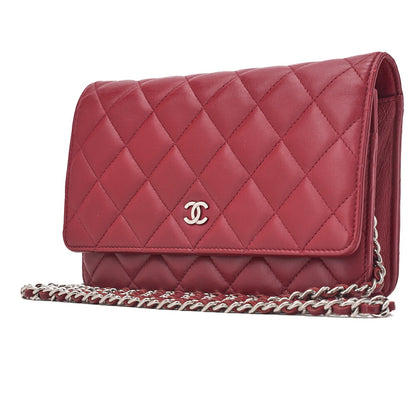 CHANEL Matelasse Chain Wallet Lambskin Red Silver-Tone Hardware, Pre-Owned