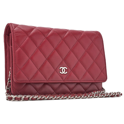 CHANEL Matelasse Chain Wallet Lambskin Red Silver-Tone Hardware, Pre-Owned