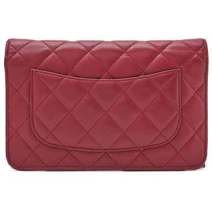 CHANEL Matelasse Chain Wallet Lambskin Red Silver-Tone Hardware, Pre-Owned