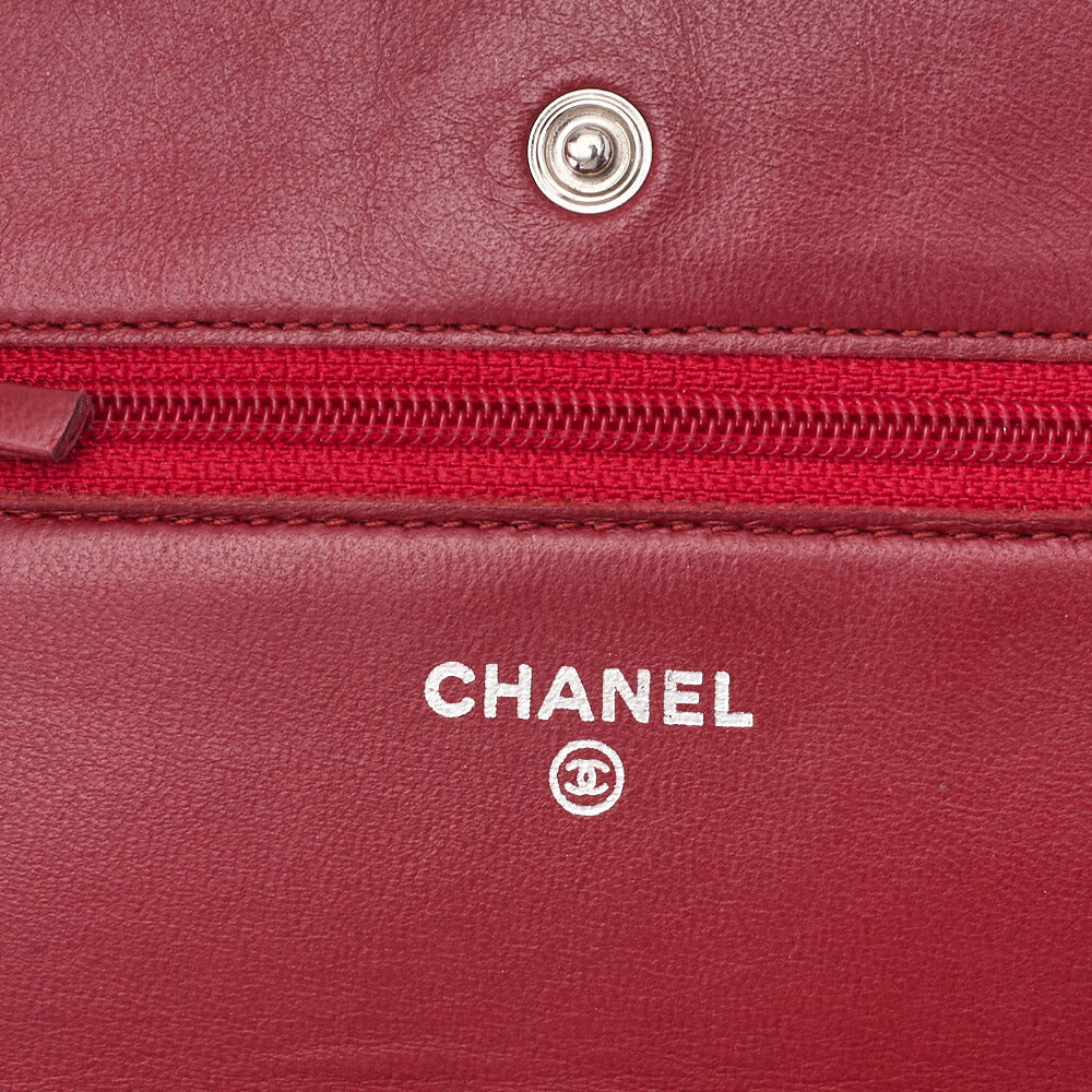 CHANEL Matelasse Chain Wallet Lambskin Red Silver-Tone Hardware, Pre-Owned