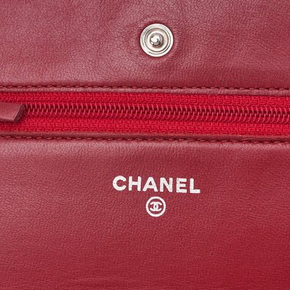 CHANEL Matelasse Chain Wallet Lambskin Red Silver-Tone Hardware, Pre-Owned