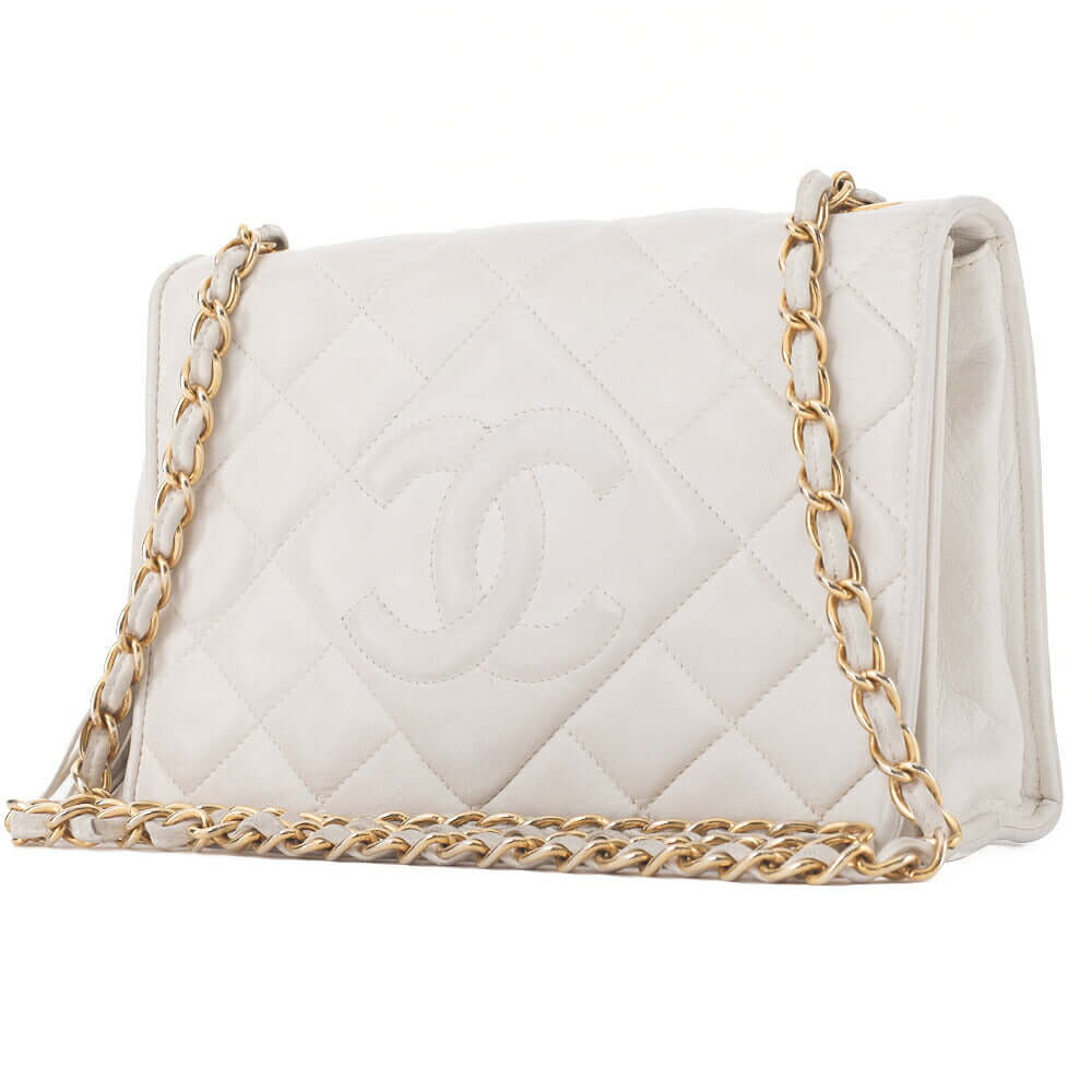 CHANEL Chain Shoulder Matelasse Coco Mark Fringe Lambskin White Gold-Tone Hardware, Pre-Owned