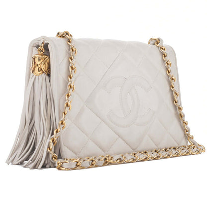 CHANEL Chain Shoulder Matelasse Coco Mark Fringe Lambskin White Gold-Tone Hardware, Pre-Owned