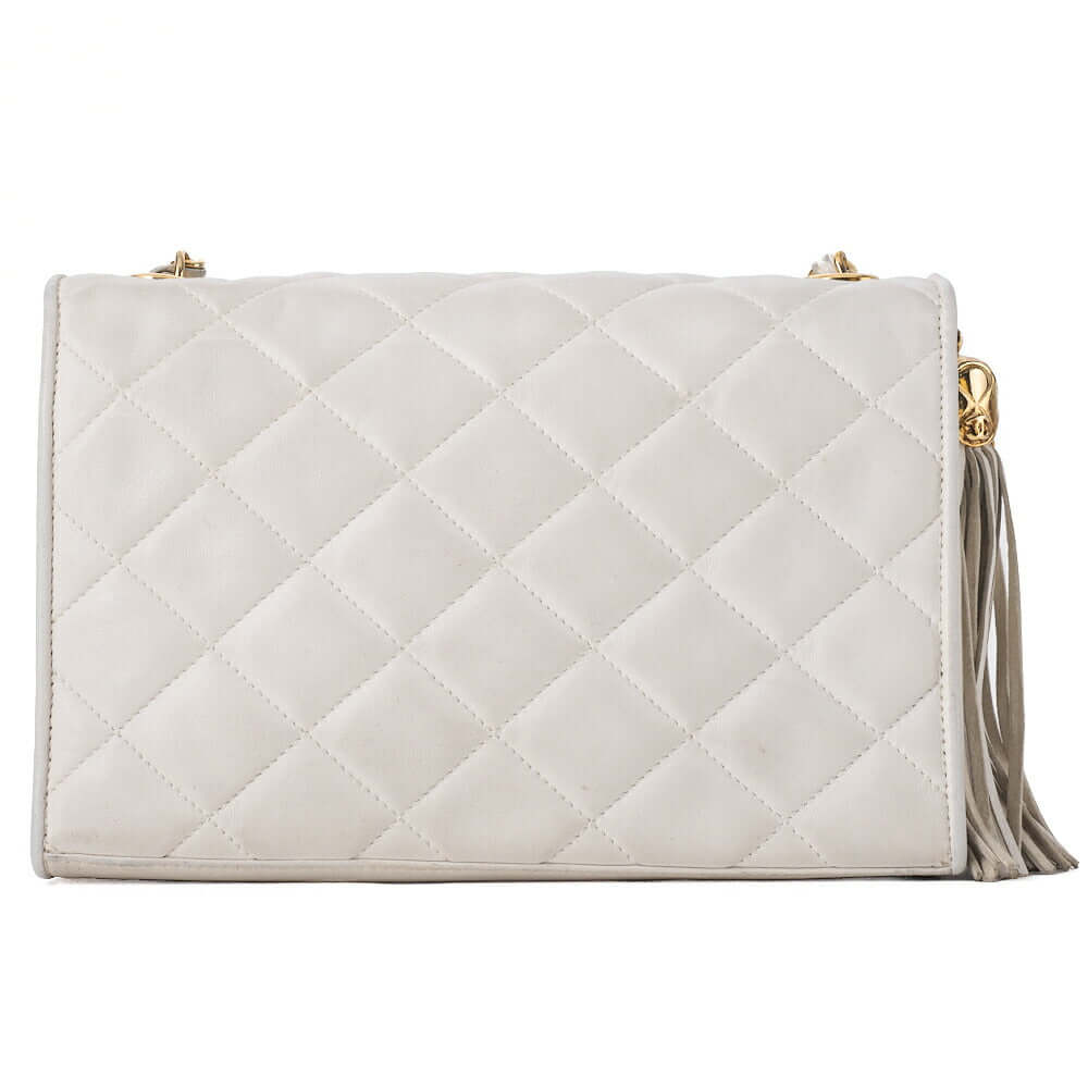 CHANEL Chain Shoulder Matelasse Coco Mark Fringe Lambskin White Gold-Tone Hardware, Pre-Owned