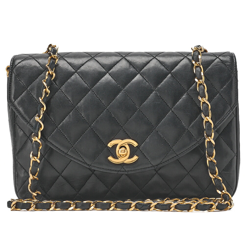 CHANEL Chain Shoulder Bag  Matelasse Lambskin Black Round Flap Turnlock Gold-Tone Hardware, Pre-Owned