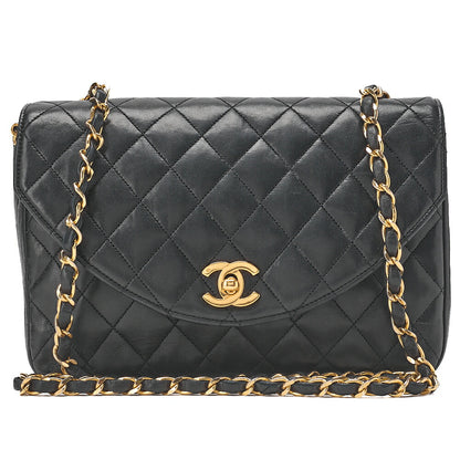 CHANEL Chain Shoulder Bag  Matelasse Lambskin Black Round Flap Turnlock Gold-Tone Hardware, Pre-Owned