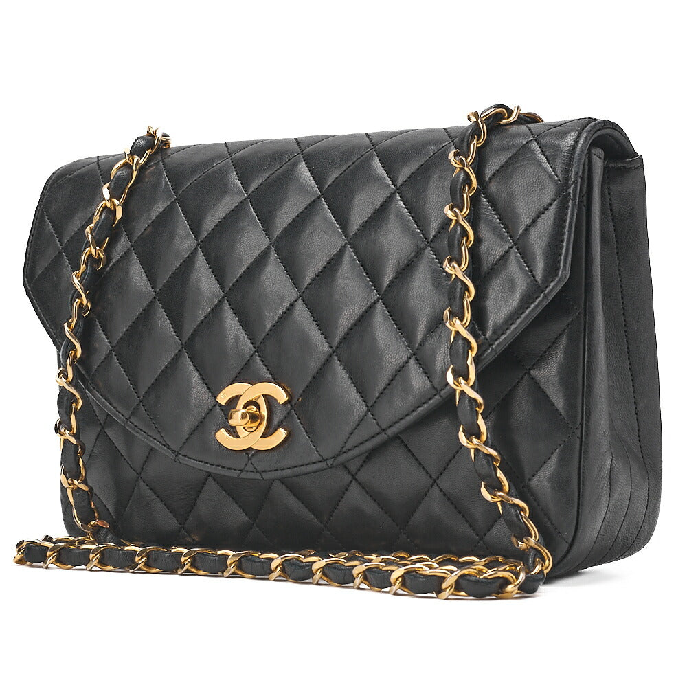CHANEL Chain Shoulder Bag  Matelasse Lambskin Black Round Flap Turnlock Gold-Tone Hardware, Pre-Owned